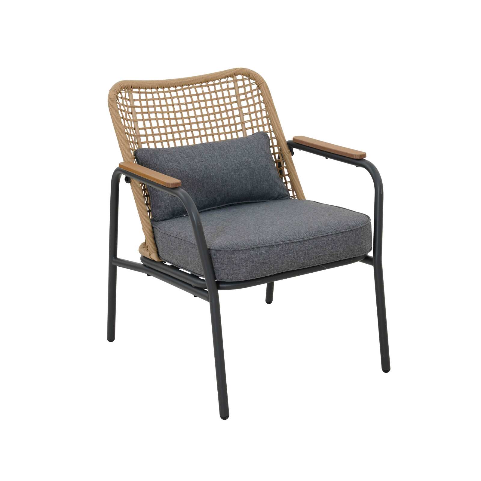 Mueble de jardín de ratán de 4 plazas con sofá, 2 sillones y mesa de centro.