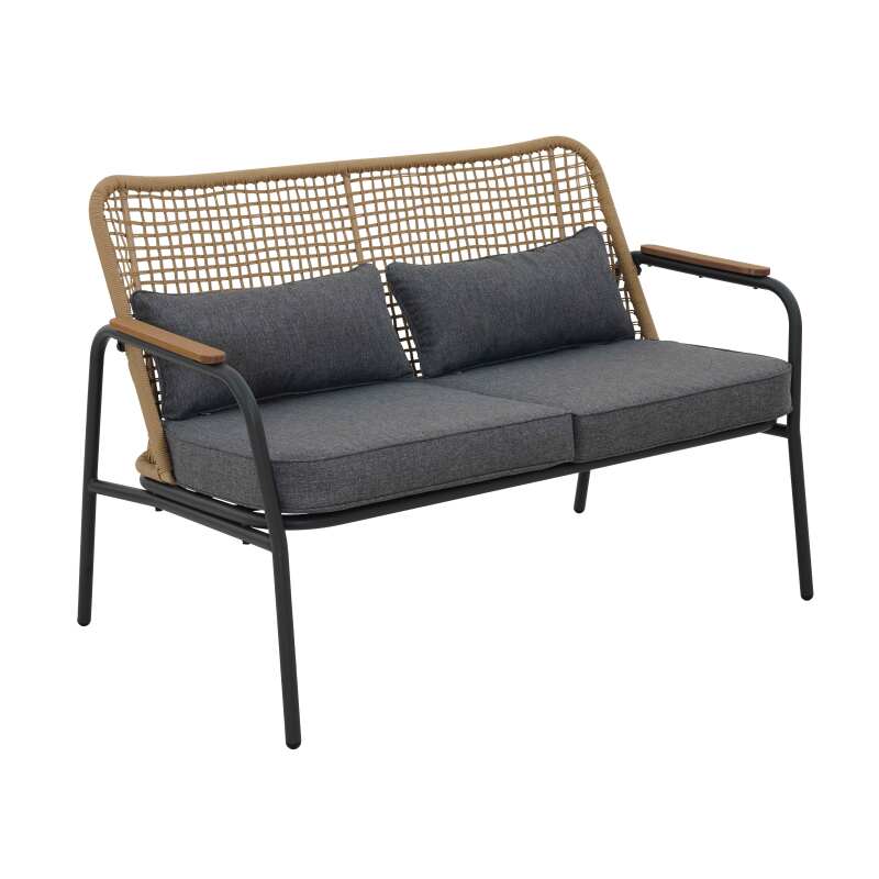 Mueble de jardín de ratán de 4 plazas con sofá, 2 sillones y mesa de centro.