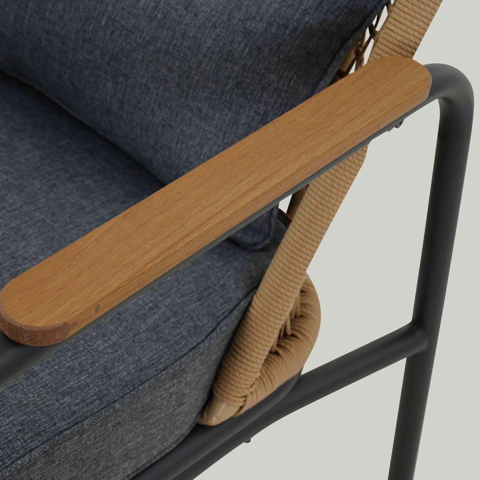 Mueble de jardín de ratán de 4 plazas con sofá, 2 sillones y mesa de centro.