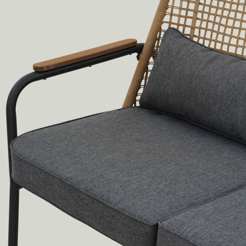 Mueble de jardín de ratán de 4 plazas con sofá, 2 sillones y mesa de centro.