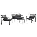 Mueble de jardín metálico de 4 plazas con 1 sofá, 2 sillones y mesa de centro.