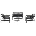 Mueble de jardín metálico de 4 plazas con 1 sofá, 2 sillones y mesa de centro.