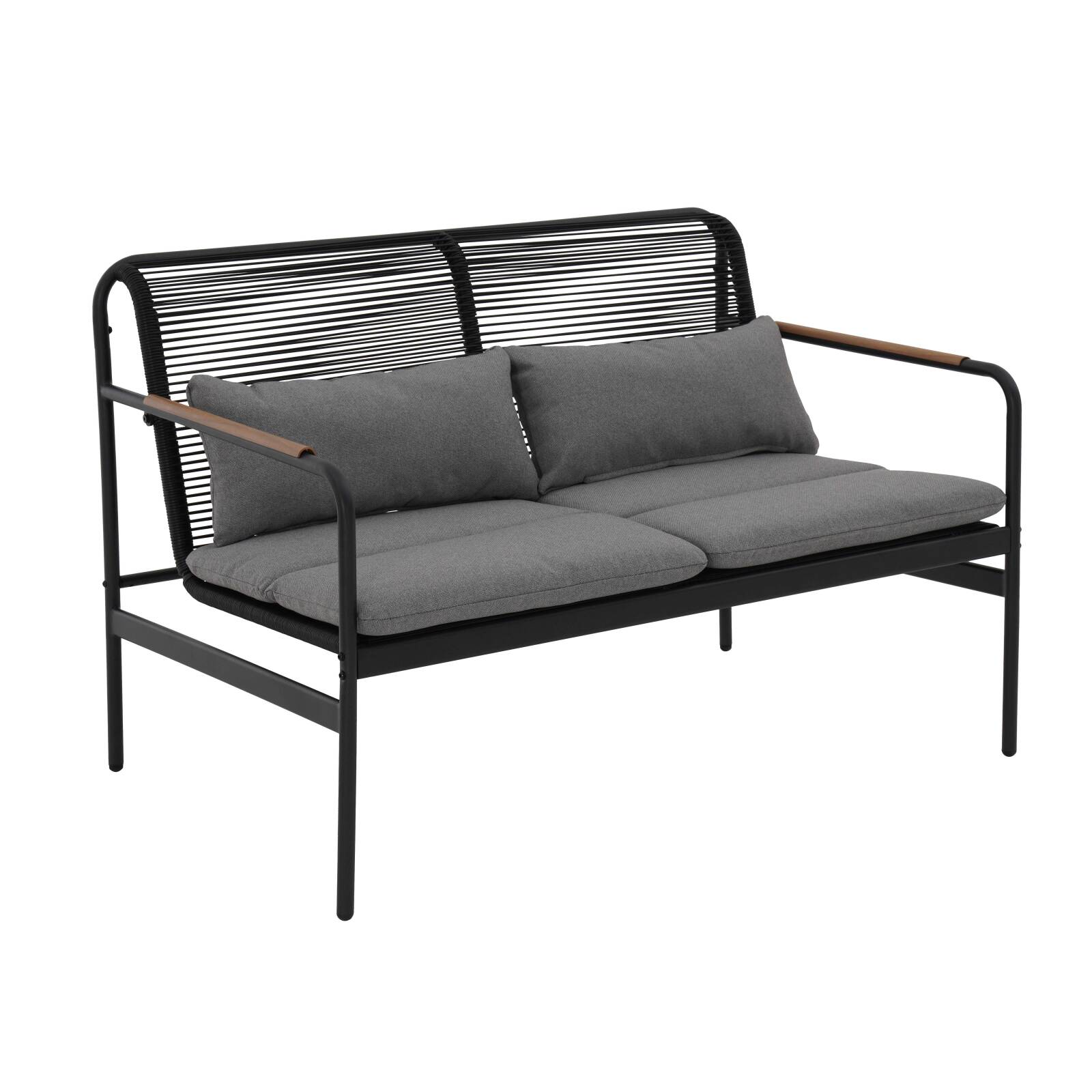 Mueble de jardín metálico de 4 plazas con 1 sofá, 2 sillones y mesa de centro.