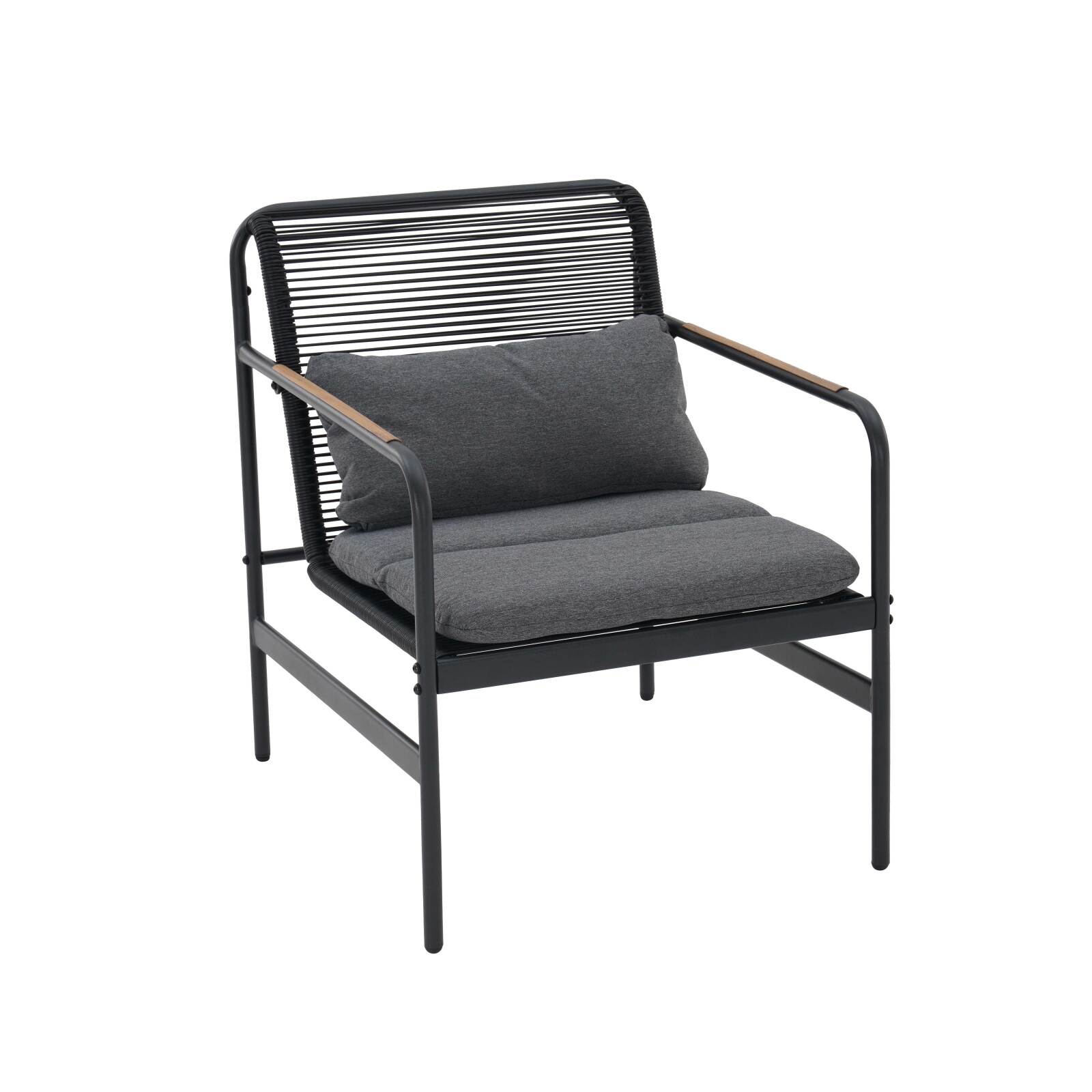 Mueble de jardín metálico de 4 plazas con 1 sofá, 2 sillones y mesa de centro.