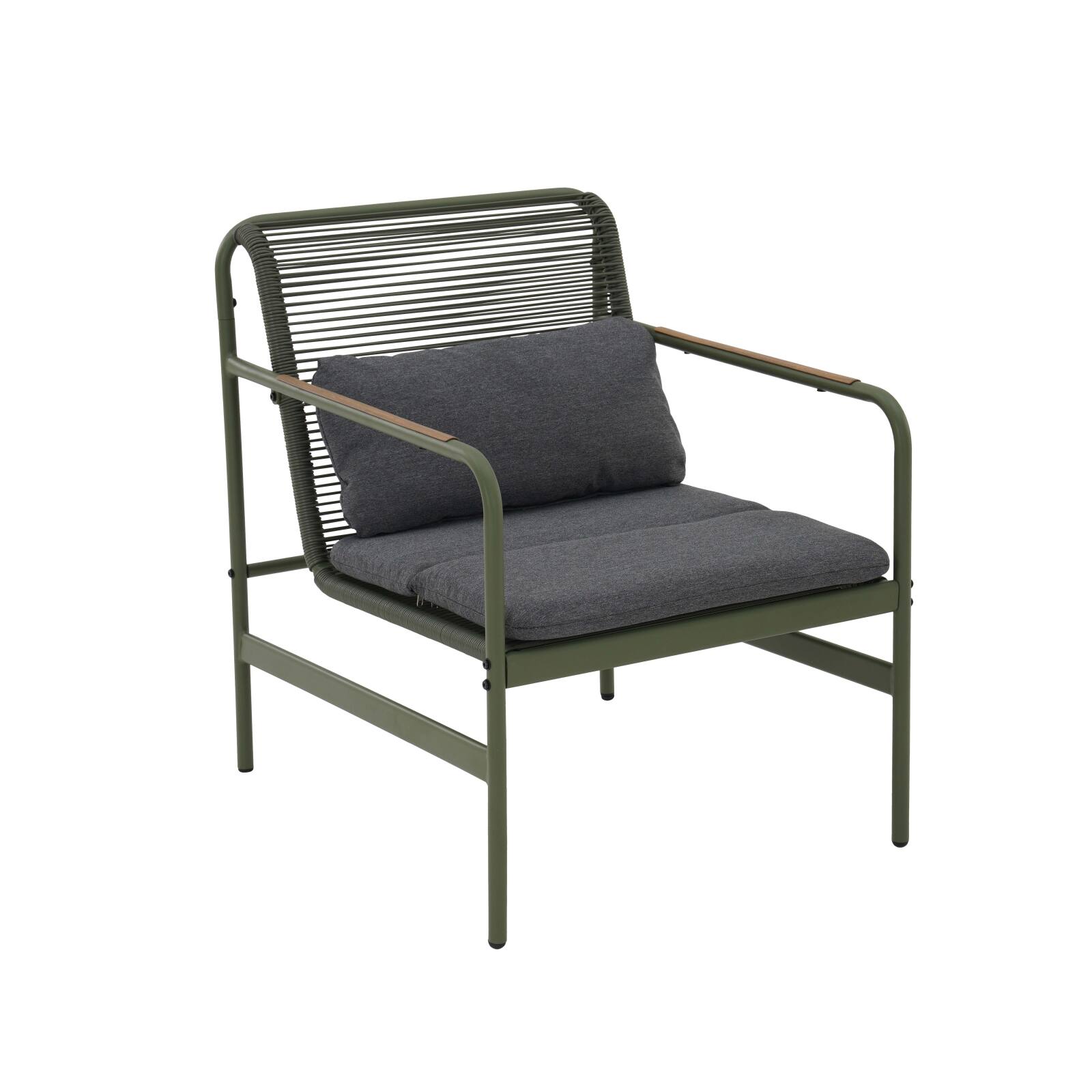 Mueble de jardín metálico de 4 plazas con 1 sofá, 2 sillones y mesa de centro.