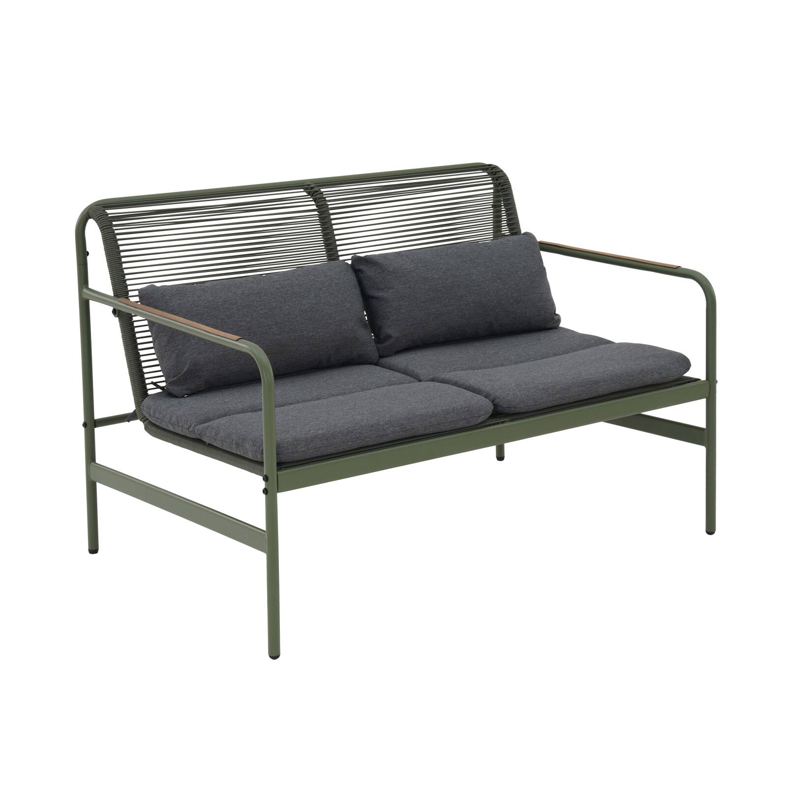 Mueble de jardín metálico de 4 plazas con 1 sofá, 2 sillones y mesa de centro.