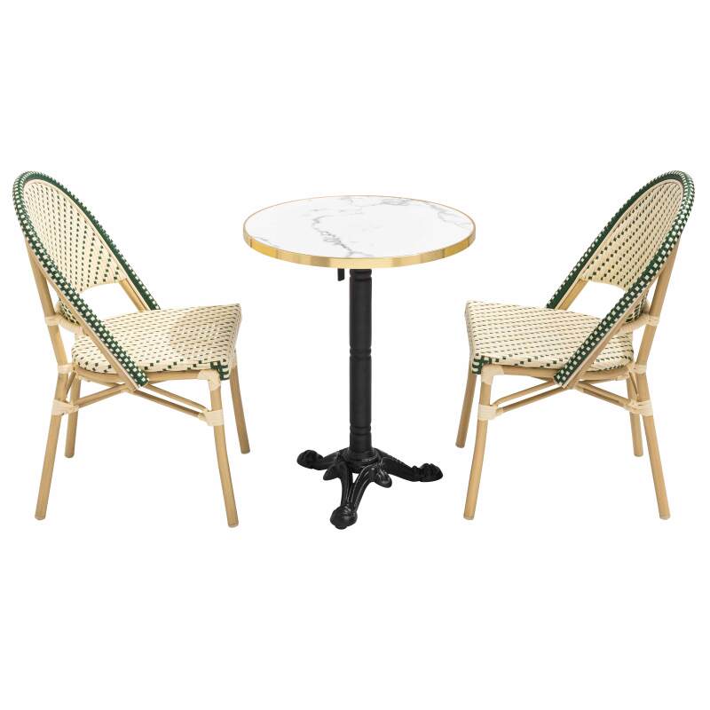Mesa de terraza ⌀60 cm reclinable laminada y 2 sillas estilo bistró en ratán sintético