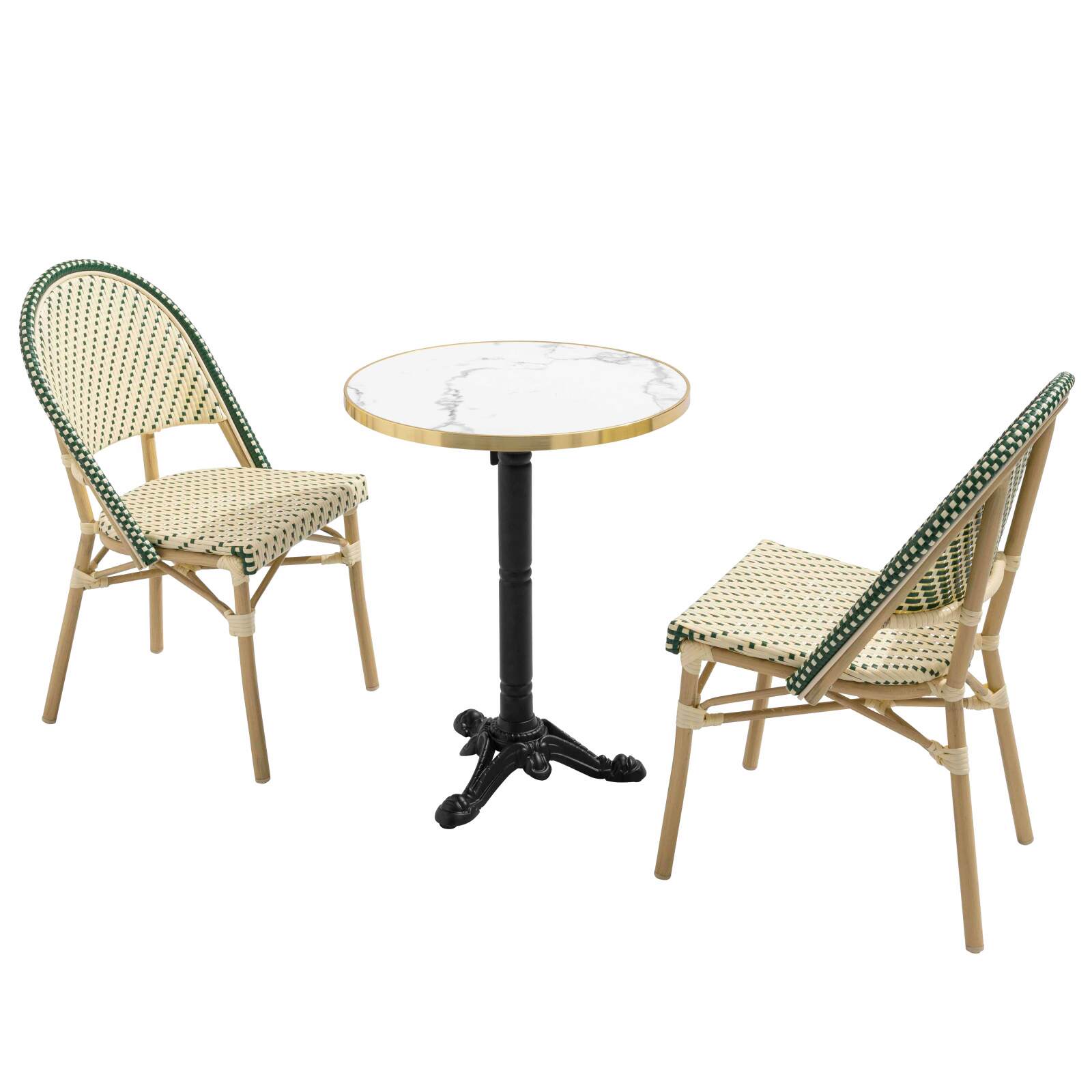 Mesa de terraza ⌀60 cm reclinable laminada y 2 sillas estilo bistró en ratán sintético