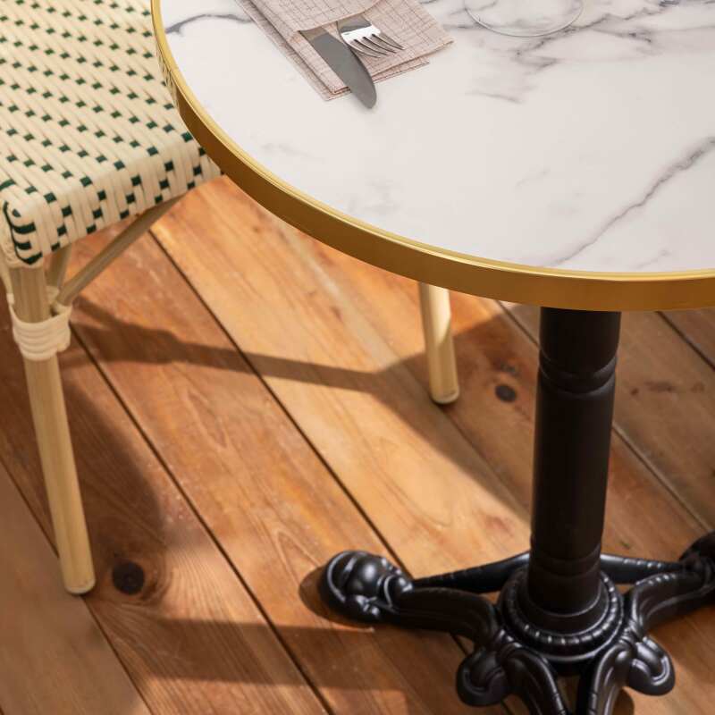 Mesa de terraza ⌀60 cm reclinable laminada y 2 sillas estilo bistró en ratán sintético