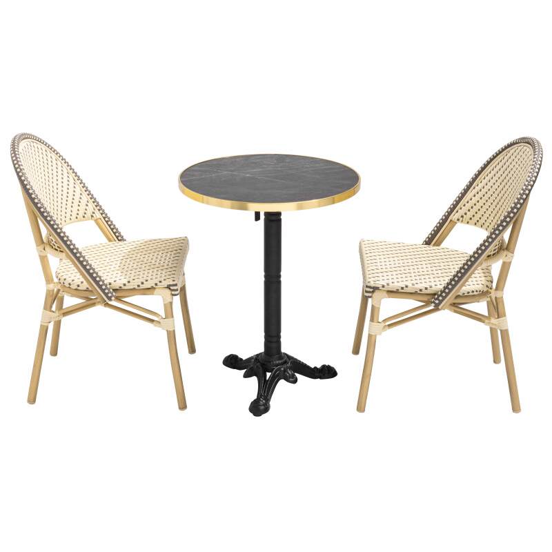 Mesa de terraza ⌀60 cm reclinable laminada y 2 sillas estilo bistró en ratán sintético (4/9)