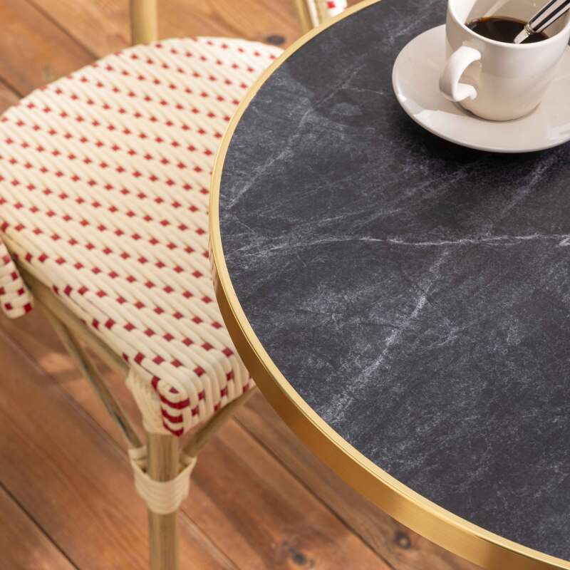 Mesa de terraza ⌀60 cm reclinable laminada y 2 sillas estilo bistró en ratán sintético (2/8)