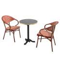 Mesa de terraza ⌀60 cm reclinable laminada y 2 sillas bistro en aluminio y ratán sintético