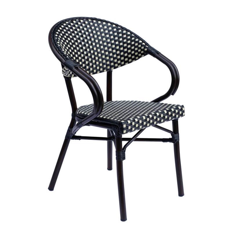 Mesa de terraza ⌀60 cm reclinable laminada y 2 sillas bistro en aluminio y ratán sintético