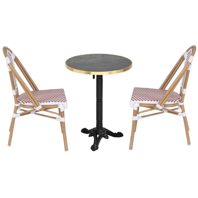 Mesa de terraza ⌀60 cm reclinable laminada y 2 sillas estilo bistró parisino