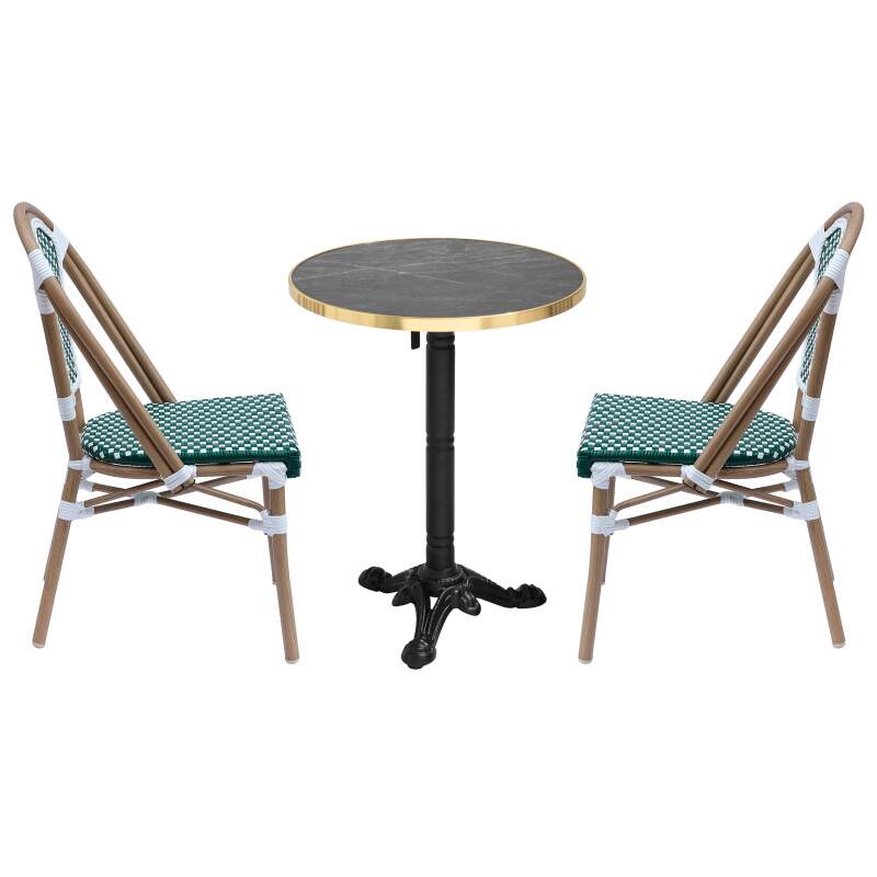 Mesa de terraza ⌀60 cm reclinable laminada y 2 sillas estilo bistró parisino