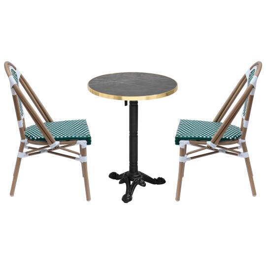 Mesa de terraza ⌀60 cm reclinable laminada y 2 sillas estilo bistró parisino