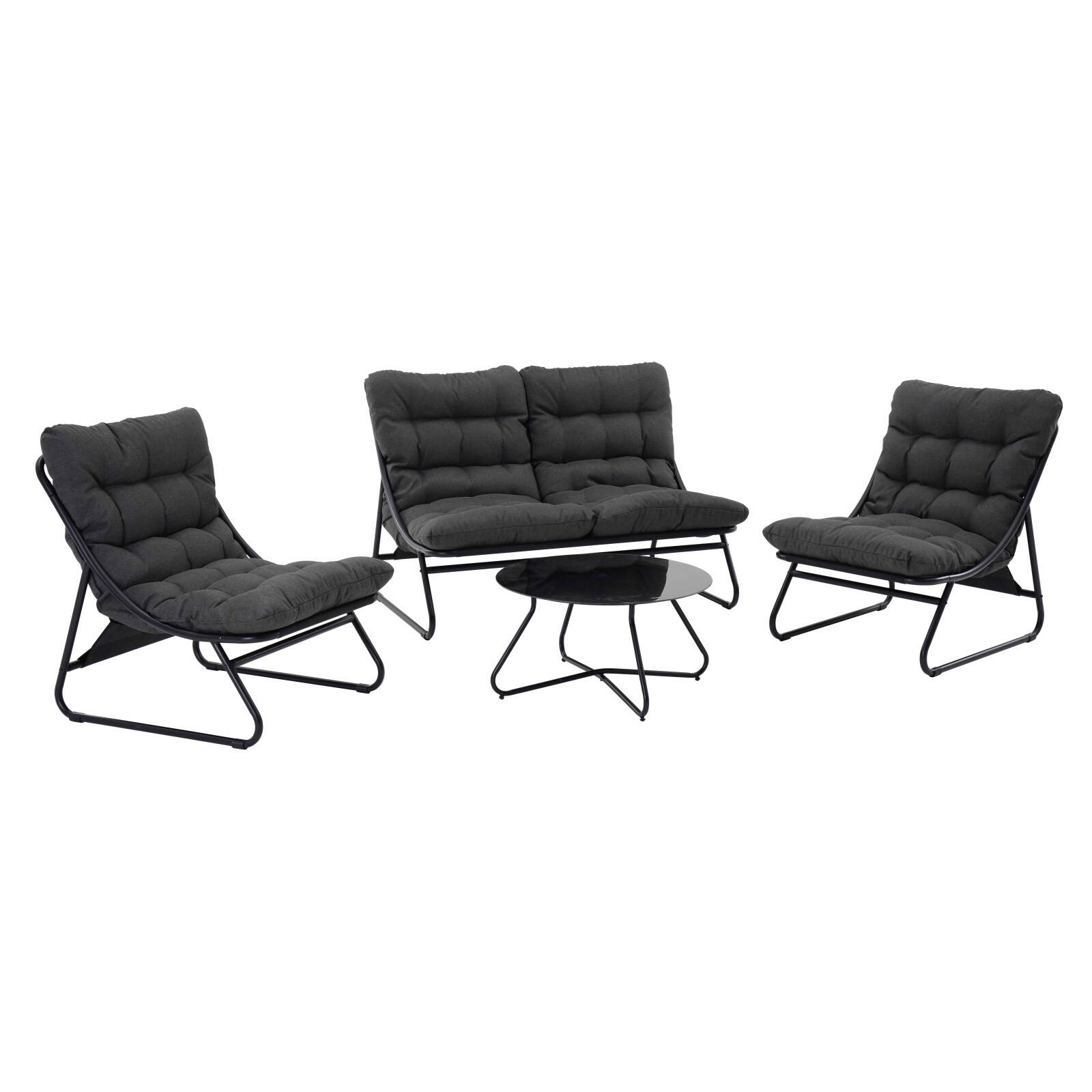 Mueble de jardín metálico de 4 plazas con 1 sofá, 2 sillones y mesa de centro.