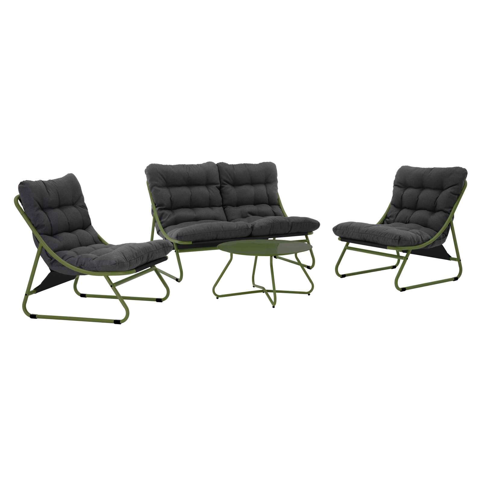 Mueble de jardín metálico de 4 plazas con 1 sofá, 2 sillones y mesa de centro.