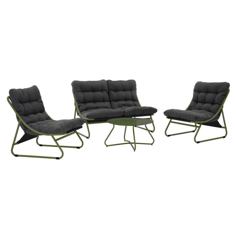 Mueble de jardín metálico de 4 plazas con 1 sofá, 2 sillones y mesa de centro.