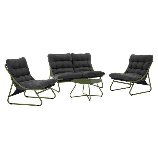 Mueble de jardín metálico de 4 plazas con 1 sofá, 2 sillones y mesa de centro.