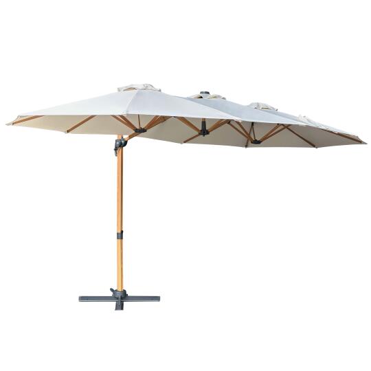 Parasol de 3 cabezales (4,5 x 2,65 m) con poste giratorio de 360° en imitación madera y funda protectora