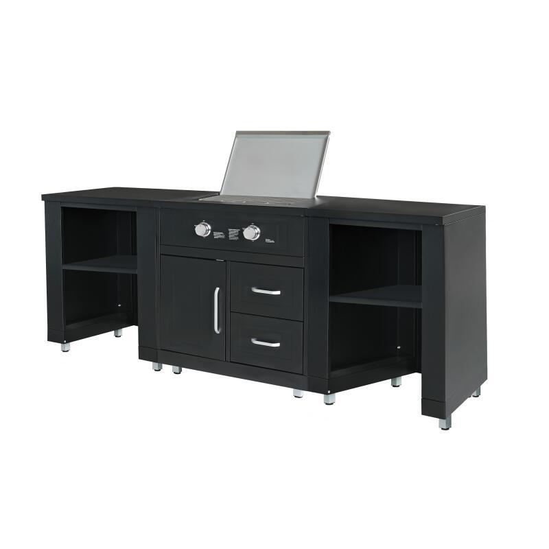 Cocina exterior de acero de 3 elementos con cocina de gas.