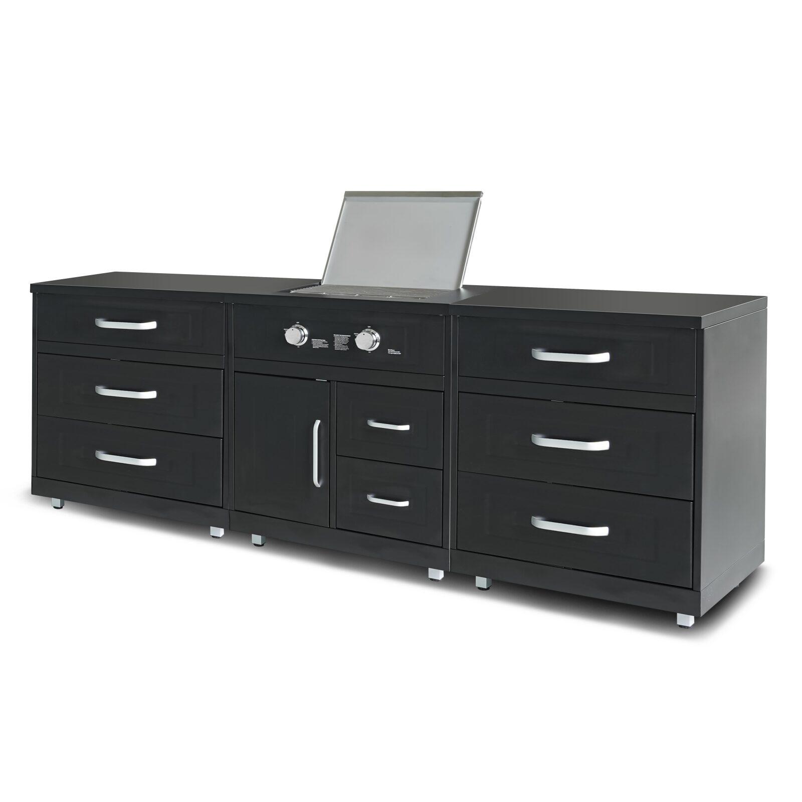 Cocina exterior de acero de 3 elementos con cocina de gas.