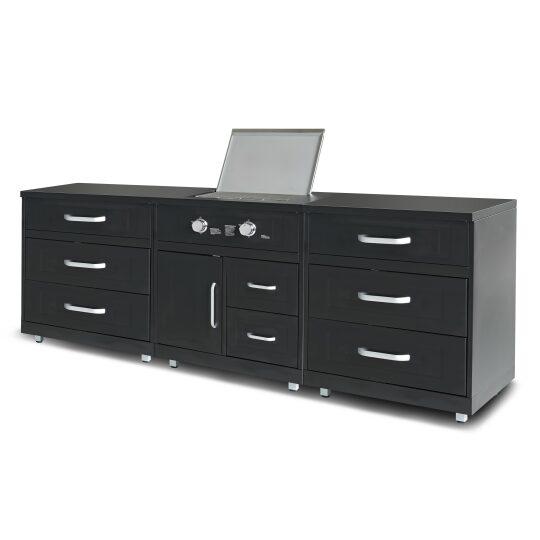 Cocina exterior de acero de 3 elementos con cocina de gas.