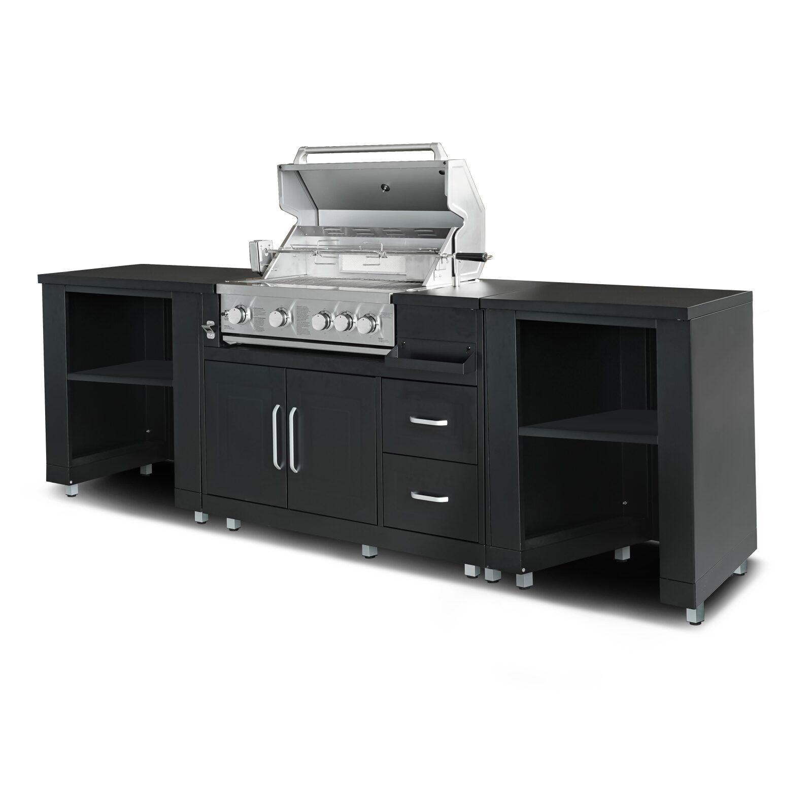 Cocina exterior de acero de 3 elementos con barbacoa.