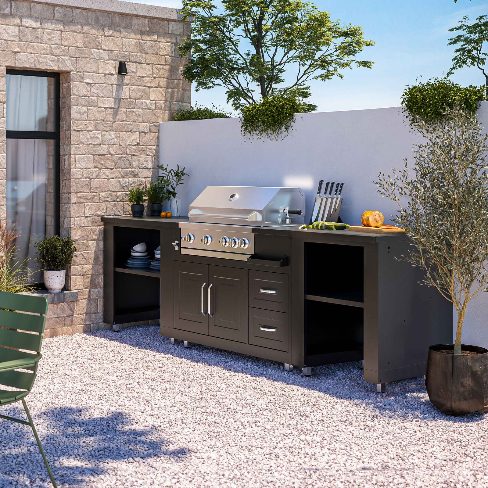 Cocina de verano completa con barbacoa