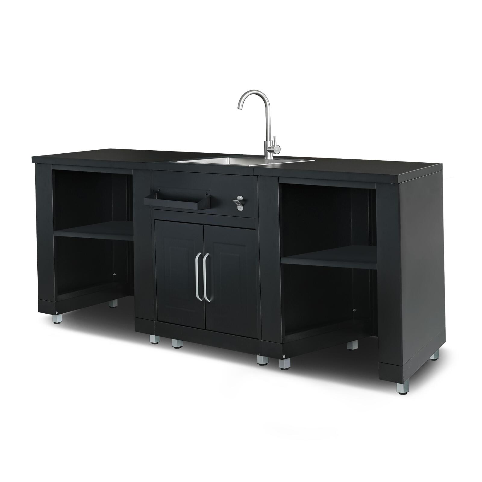 Cocina exterior de acero de 3 elementos con fregadero Cocina exterior de acero de 3 elementos con fregadero