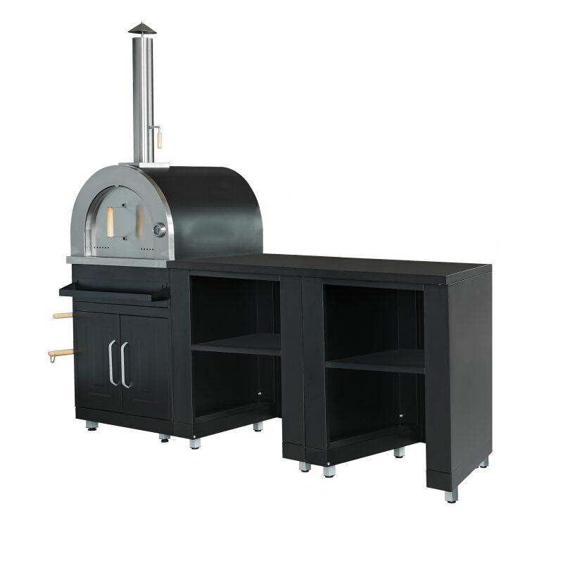 Cocina exterior de acero de 3 elementos con horno para pizzas