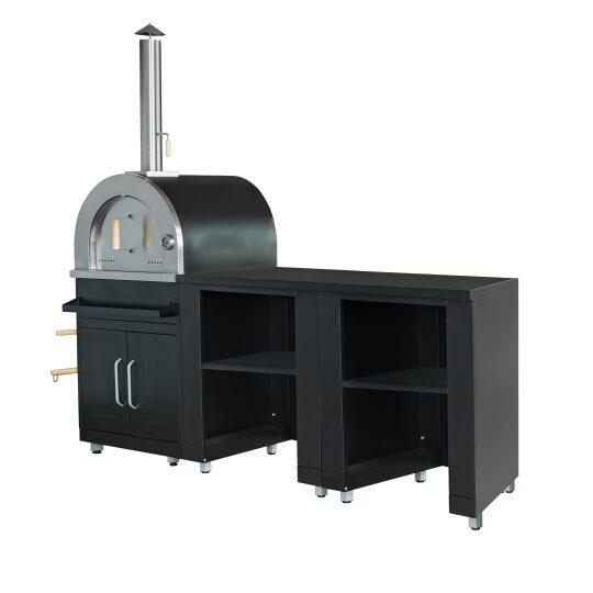 Cocina de exterior de metal con horno a pizza y almacenaje - 3 módulos | Oviala