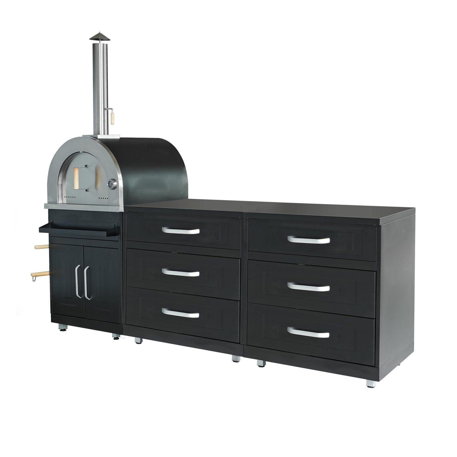 Cocina exterior de acero de 3 elementos con horno para pizzas