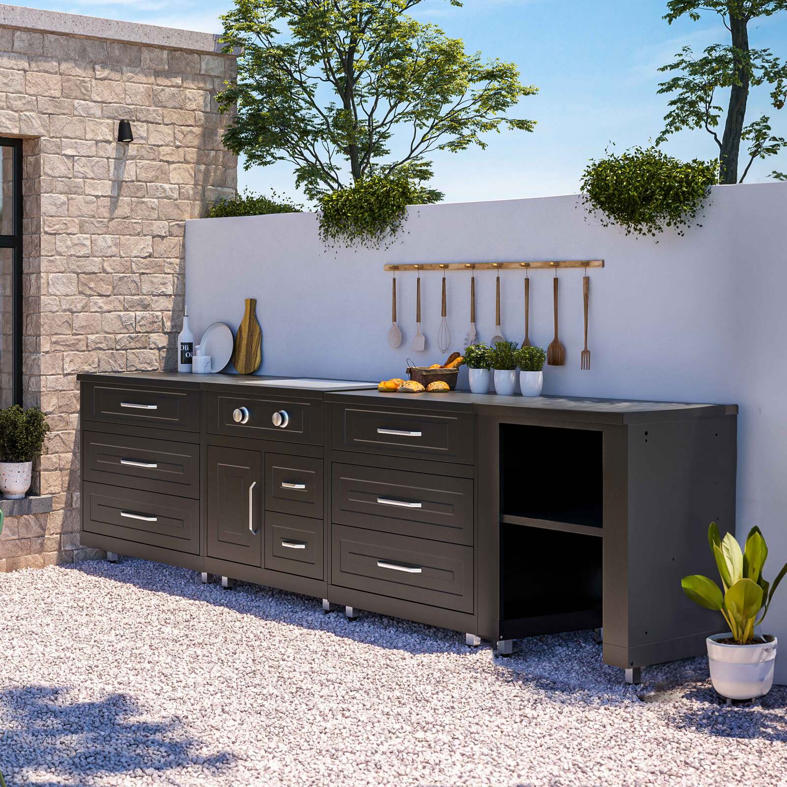 Cocina de verano completa con cocina de gas