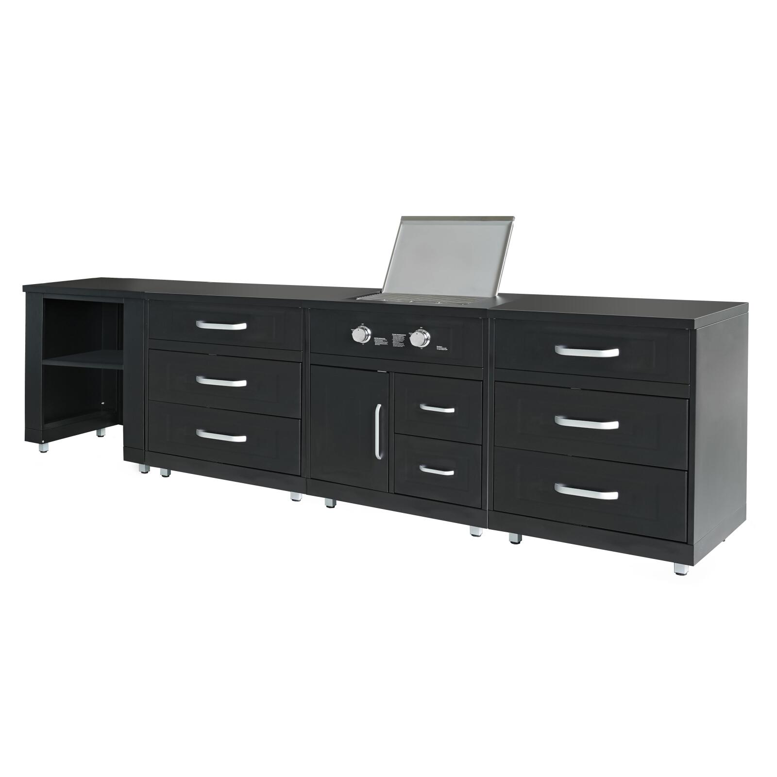 Cocina exterior de acero de 4 elementos con cocina de gas.