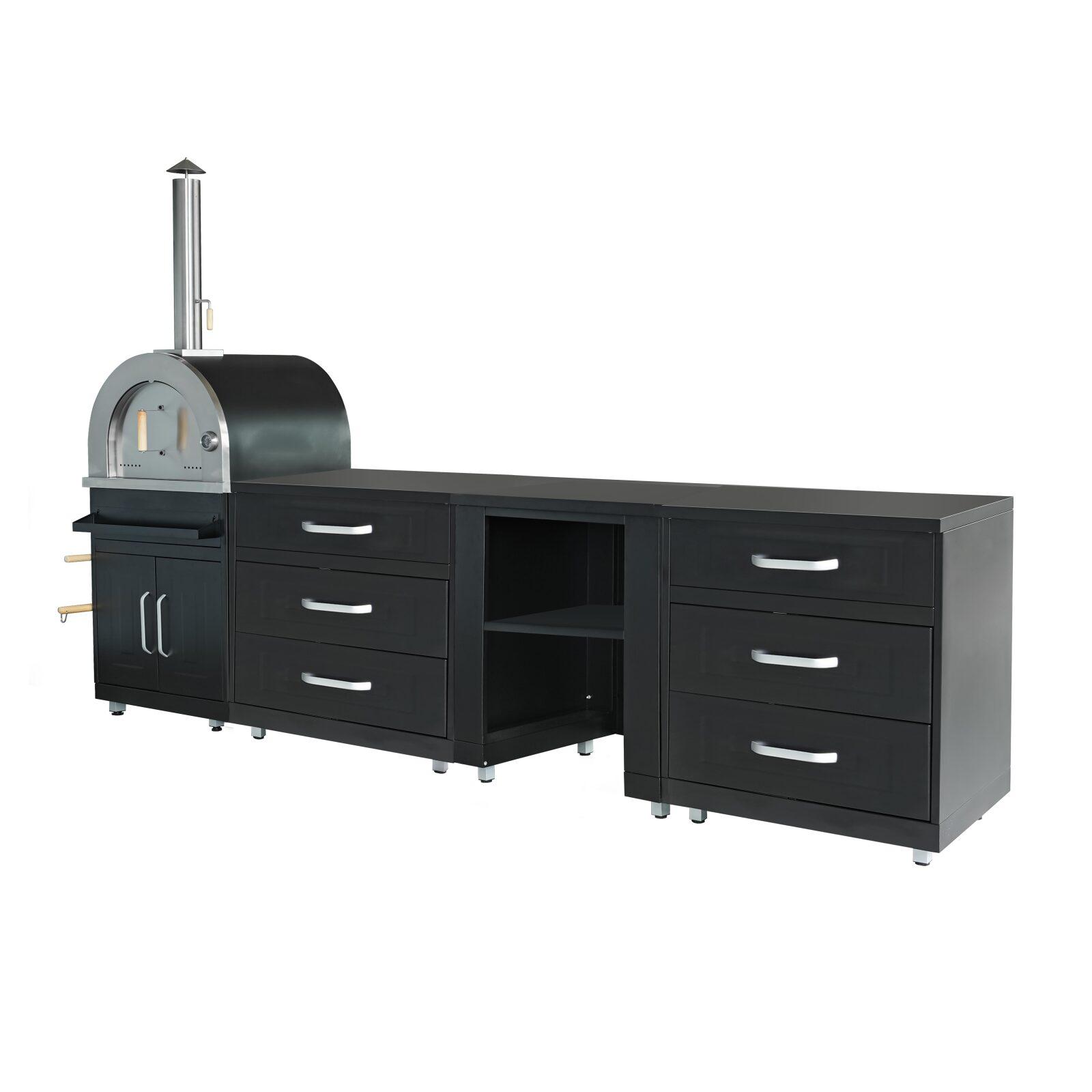 Cocina exterior de acero de 4 elementos con horno para pizzas