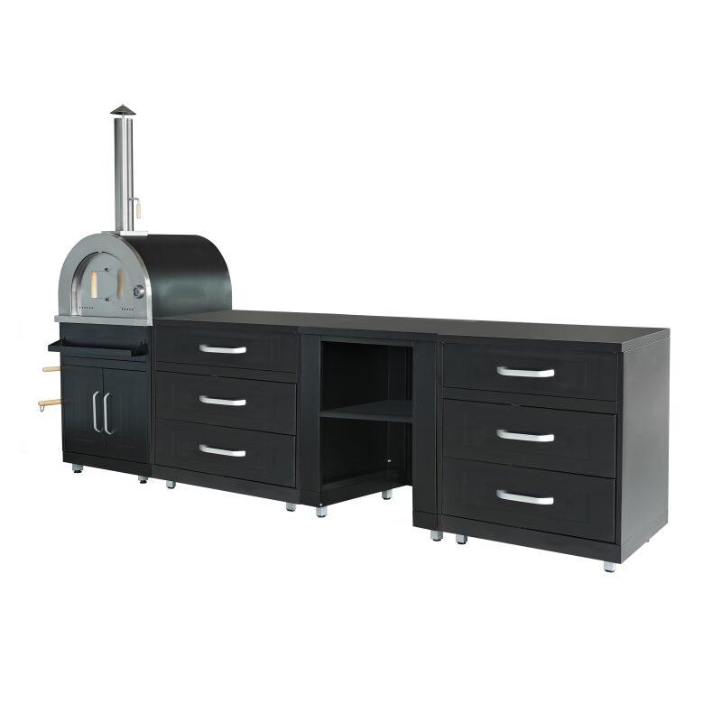 Cocina exterior de acero de 4 elementos con horno para pizzas