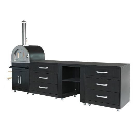 Cocina exterior de acero de 4 elementos con horno para pizzas