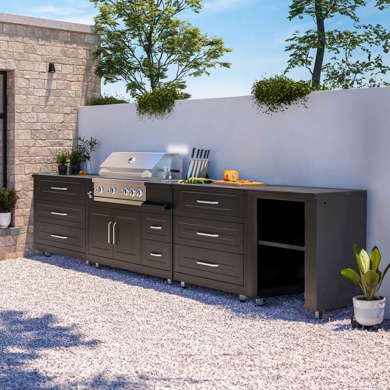 Cocina de exterior de metal con barbacoa y almacenaje - 4 módulos - Lifestyle