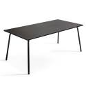 Mesa de jardín rectangular 180 x 90 cm y 8 sillas de metal apilables con reposabrazos