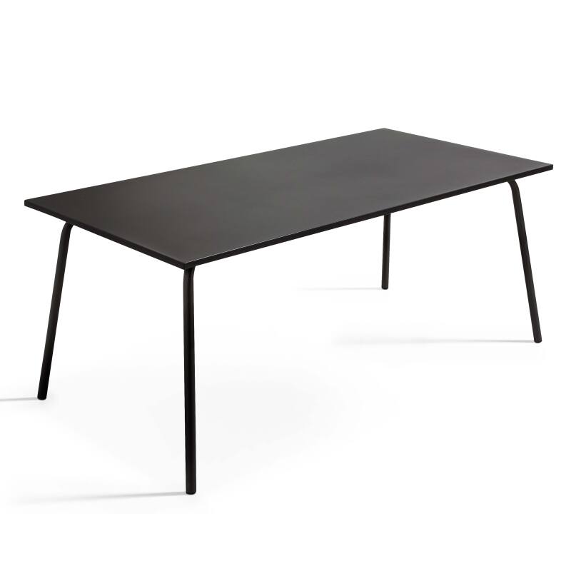 Mesa de jardín rectangular 180 x 90 cm y 8 sillas de metal apilables con reposabrazos (2/7)