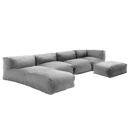 Mobiliario de jardín modular con 2 sillones bajo, 1 sillón esquinero, 1 chaise longue y 1 puf.