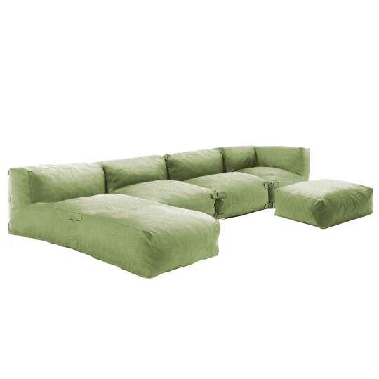 Mobiliario de jardín modular con 2 sillones bajo, 1 sillón esquinero, 1 chaise longue y 1 puf.