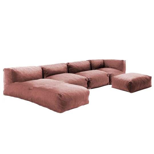 Sofá modular de exterior para 5 personas con 2 sillones, 1 sillón esquinero, 1 chaise longue y 1 puf | Oviala