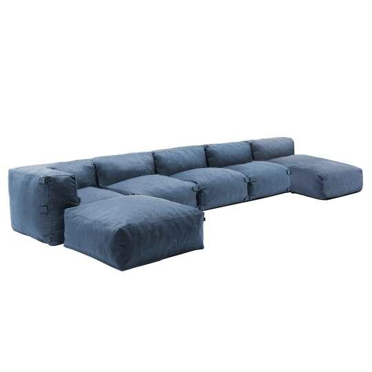 Sofá modular de exterior para 6 personas con 3 sillones, 1 sillón esquinero, 1 chaise longue y 1 puf | Oviala