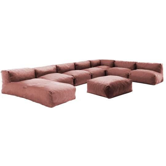 Mobiliario de jardín modular con 5 sillones bajo, 1 sillón esquinero, 1 chaise longue y 1 puf. | Oviala