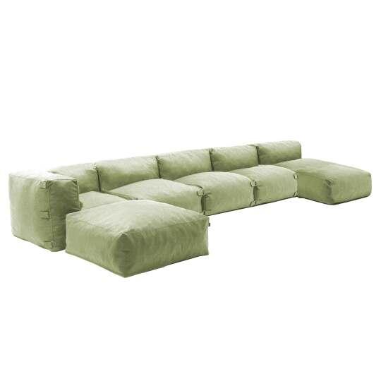 Mobiliario de jardín modular con 3 sillones bajo, 1 sillón esquinero, 1 chaise longue y 1 puf.