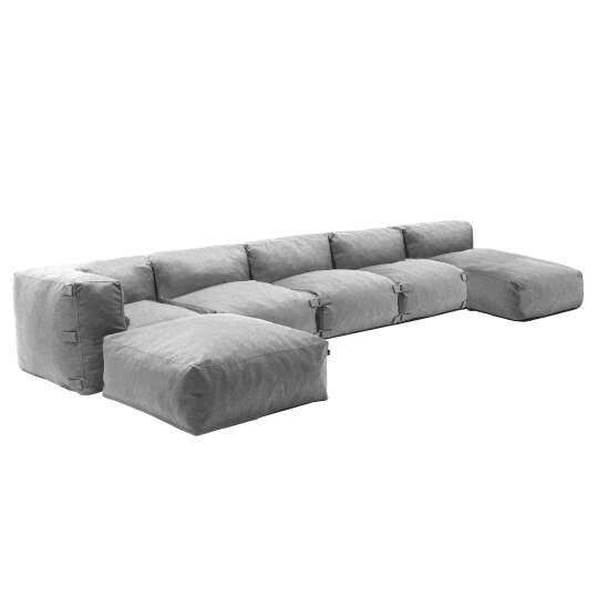 Mobiliario de jardín modular con 3 sillones bajo, 1 sillón esquinero, 1 chaise longue y 1 puf.
