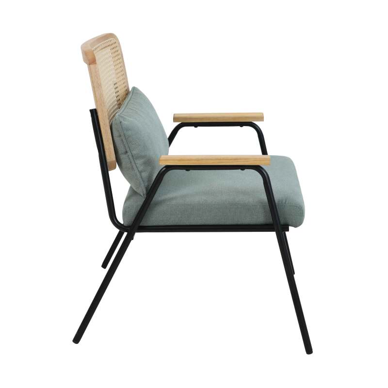 Sillón relax en acero, ratán sintético y tela.
